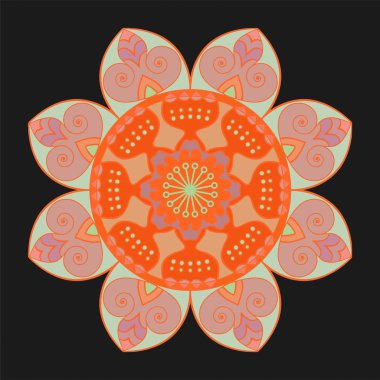 Güzel renkli mandala siyah arka plan üzerine. Dekoratif süs öğesi. Vektör çizim