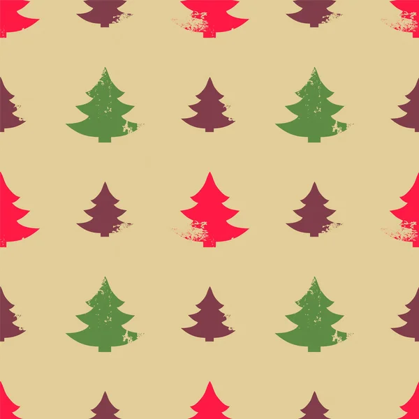 Modello astratto senza cuciture con alberi di Natale in stile grunge con graffi, illustrazione vettoriale — Vettoriale Stock