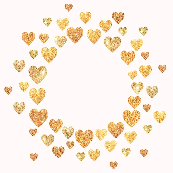 Moldura com corações de brilho dourado em cores vintage — Fotografia de Stock