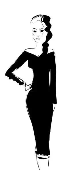 Mujer en un vestido sobre fondo blanco, dibujo dibujado a mano ilustración — Vector de stock