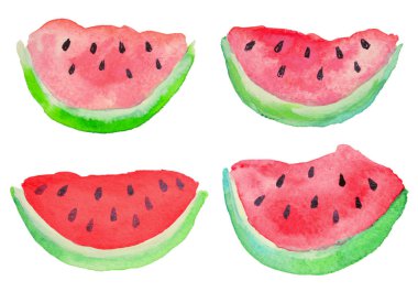 Beyaz zemin üzerine suluboya karpuz dilimleri ile ayarla