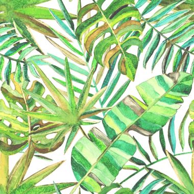 Seamless pattern with watercolor tropical leaves clipart