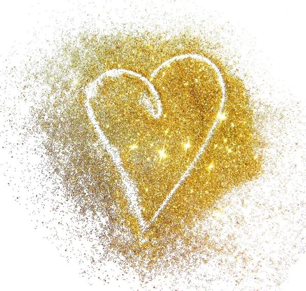 Abstrakta hjärtat av gyllene glitter glittrar på vit bakgrund — Stockfoto