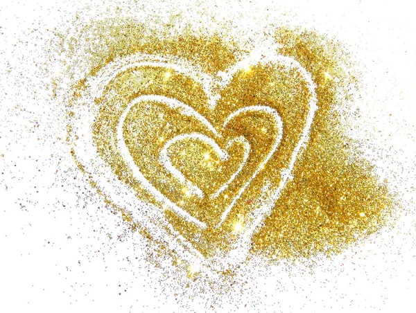 흰색 바탕에 황금 반짝이의 추상 심장 반짝임 — 스톡 사진