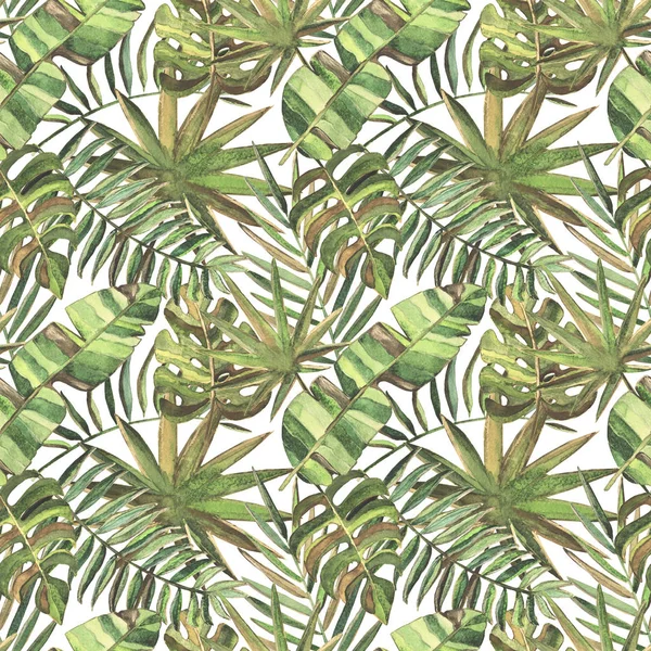 Seamless pattern with watercolor tropical leaves — Stock Photo, Image