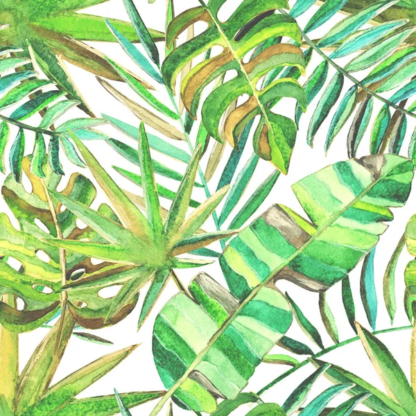 Seamless pattern with watercolor tropical leaves — Stock Photo, Image