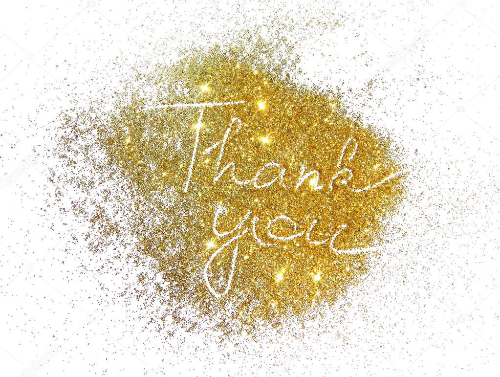 Words Thank You of golden glitter on white background