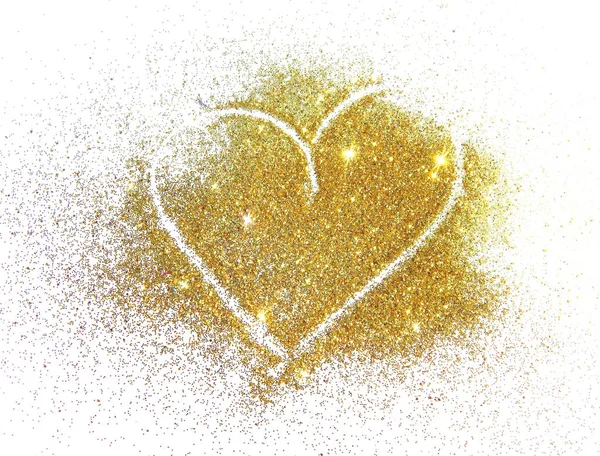 Beyaz zemin üzerine altın glitter soyut kalbinde parıldıyor — Stok fotoğraf