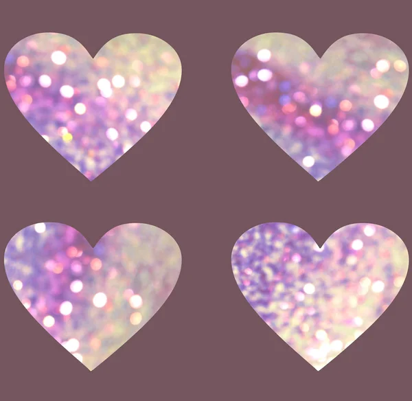 Vier lila Herzen mit Bokeh-Lichtern in Vintage-Farben für Ihr Design — Stockfoto