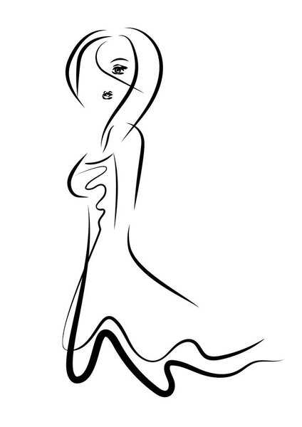 Beautiful woman in a dress on white background, hand drawn sketch illustration