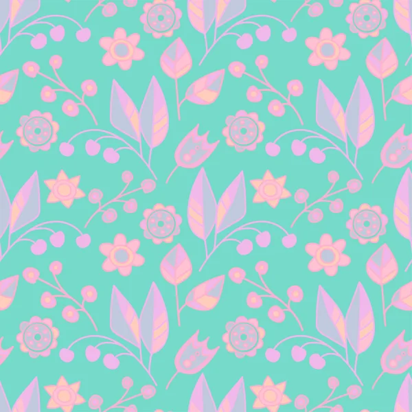 色とりどりの花、ベクトル図でのシームレスなパターン — ストックベクタ