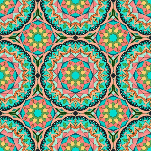 Modèle sans couture avec mandalas dans de belles couleurs pour votre conception. Fond vectoriel — Image vectorielle