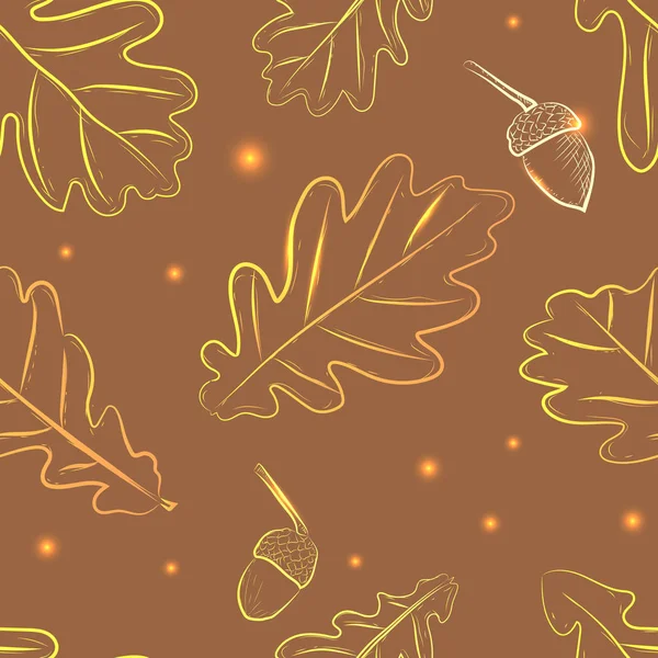 Eichenblätter und Eicheln, schönes, nahtloses Muster. Herbstkonzept — Stockvektor