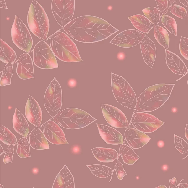 Belles branches et feuilles roses, motif vectoriel sans couture — Image vectorielle