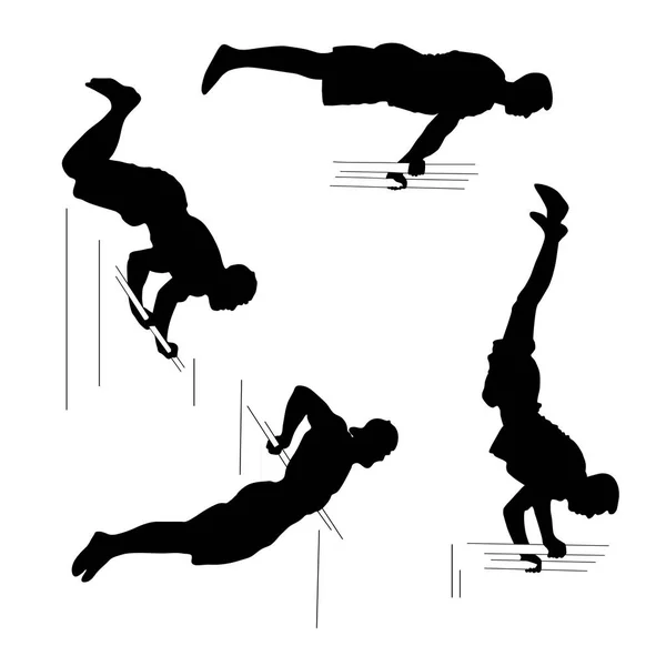Set with four men athletes. Workout, sport concept. Black silhouettes on white background Stock Illustration