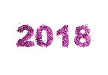 Rakamlar 2018 of mor parlak beyaz arka plan, yeni yıl sembolü, tasarımınız için simge