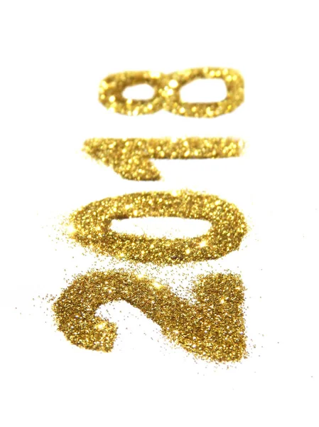 Figures 2018 of golden glitter on white background, symbol of New Year, icon for your design. — Stock Photo, Image