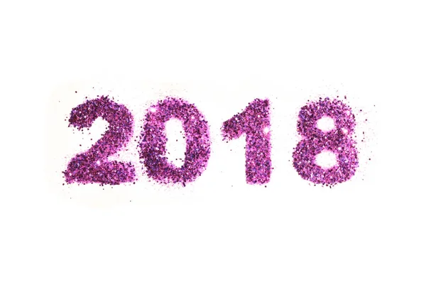 紫数字 2018年のキラキラ ホワイト バック グラウンド、新年のシンボル、あなたのデザインのアイコン — ストック写真
