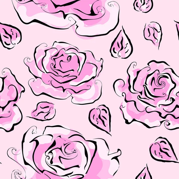 美しいピンクのバラとのシームレスなパターン — ストックベクタ