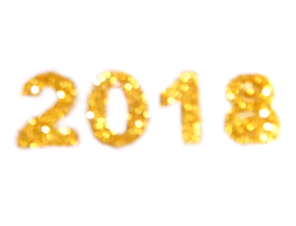 Figuras 2018 de brillo dorado sobre fondo blanco, símbolo de Año Nuevo, icono. Elemento de diseño borroso, luces bokeh — Foto de Stock