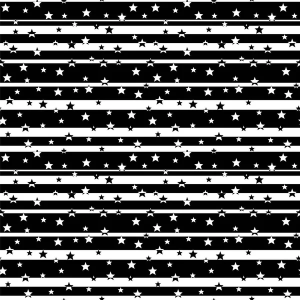 Seamless pattern with stars on stripes in black and white colors — Stock Vector