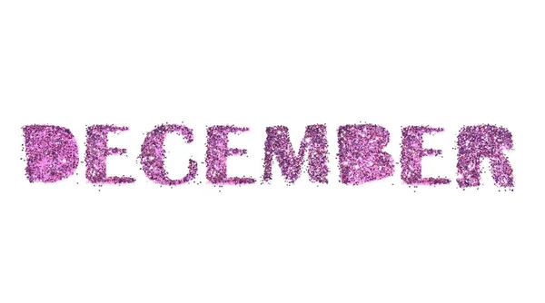 December, name of the winter month of purple glitter isolated on white background — Stock Photo, Image