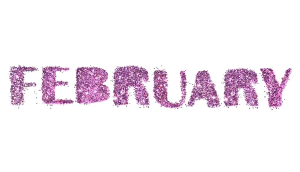 Februari, nama bulan musim dingin ungu glitter terisolasi di latar belakang putih — Stok Foto