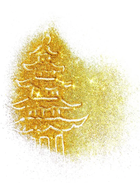 Chinese pagoda of golden glitter sparkle on white background — Stock Photo, Image