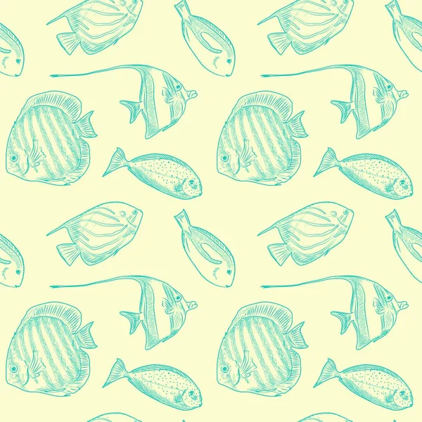 Seamless pattern with different blue fishes, vector illustration — Stock Vector