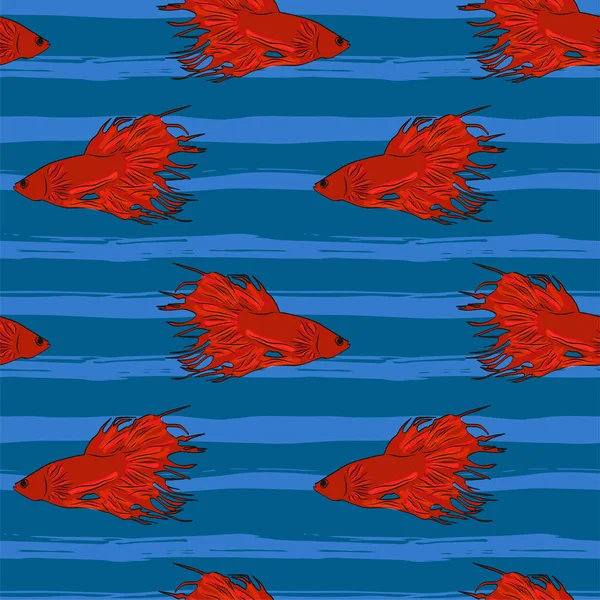 Wzór z piękne złote rybki na tle pasiasty, ilustracji wektorowych — Wektor stockowy