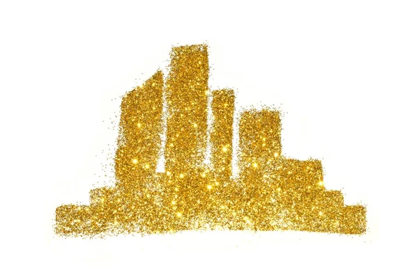 Silhouet Van Stad Van Gouden Glitter Stadsgezicht Witte Achtergrond — Stockfoto