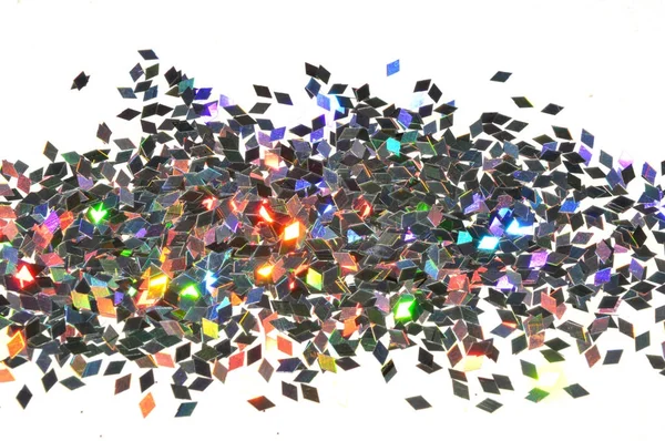 Textured Background Black Holographic Glitter White Decorative Spangles — Stock Photo, Image
