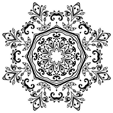 Beyaz arka planda siyah mandala. Tasarımınız için vektör süsleme