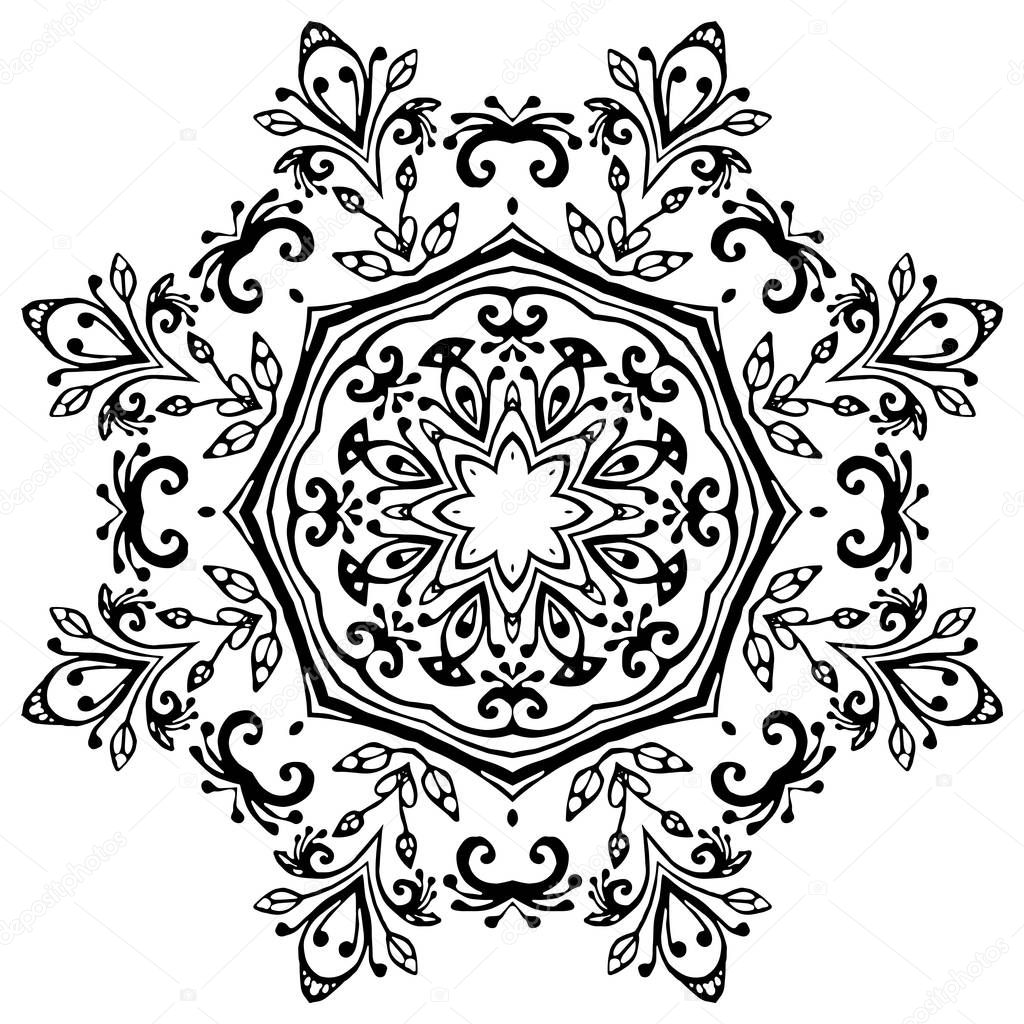 Black mandala on white background. Vector ornament for your design