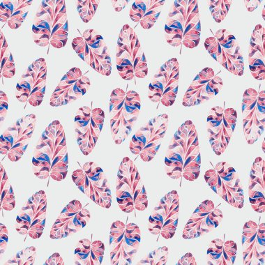 Güzel inci tropikal yaprakları ile Seamless modeli. Suluboya resim