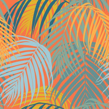Tropikal yapraklarla kusursuz desen. Vektör illüstrasyonu