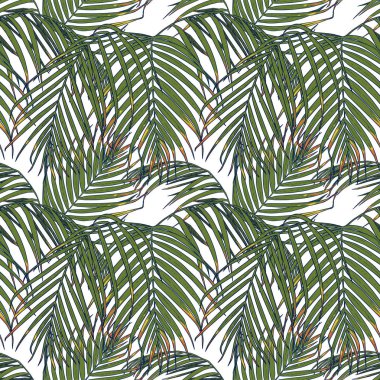 Tropikal yapraklarla kusursuz desen. Vektör illüstrasyonu