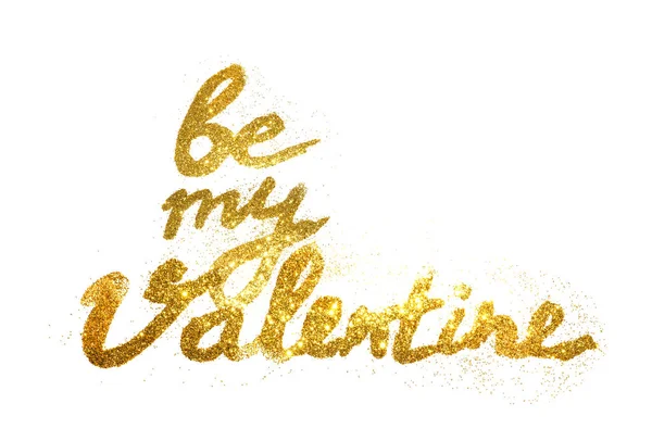 Text Sei Mein Valentinstag Aus Goldenem Glitzern Auf Weißem Hintergrund — Stockfoto