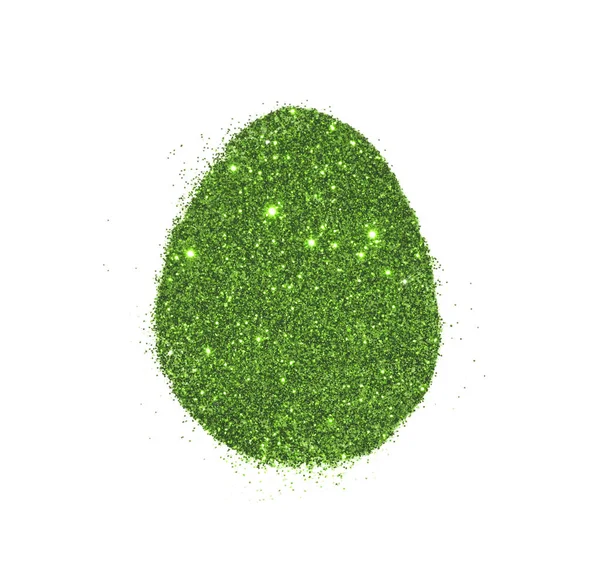 Πασχαλινό Αυγό Από Πράσινο Glitter Άσπρο Φόντο Διακόσμηση Διακοπών — Φωτογραφία Αρχείου