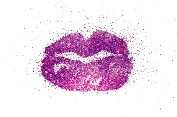 Lippen Van Paarse Glitter Schitteren Witte Achtergrond — Stockfoto