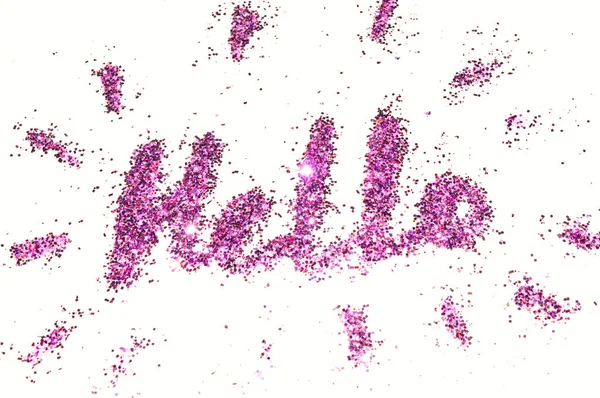 Hello Word Purple Csillogó Csillog Fehér Háttér — Stock Fotó