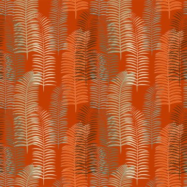 Dikişsiz desen arka plan ile palm tropikal turuncu zemin üzerine bırakır