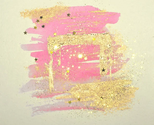 Glitter Ouro Abstrato Rosa Manchas Aquarela Quadro Brilhante Cores Vintage — Fotografia de Stock