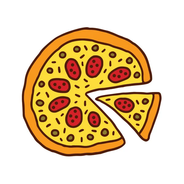 Ručně kreslenou Doodle kolo Pizza — Stockový vektor