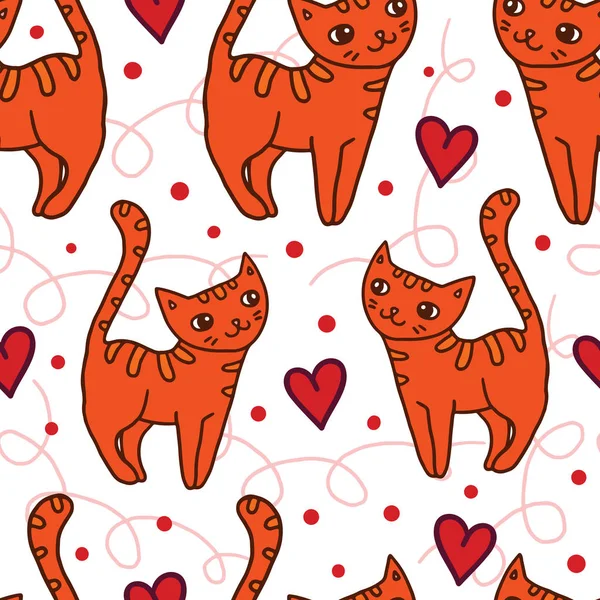 Cute Seamless Pattern With Funny Cats — Stock Vector