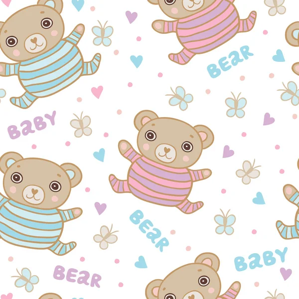 Cute Little Bears Seamless Pattern — Stock Vector