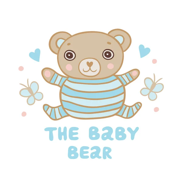 Mignon petit ours en pyjama rayé Illustration — Image vectorielle