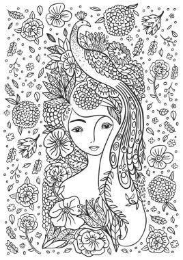 Kuş ve çiçek ile güzel kız