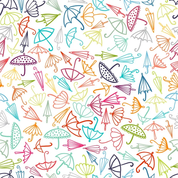 Doodle Umbrellas Seamless Pattern — Stock Vector
