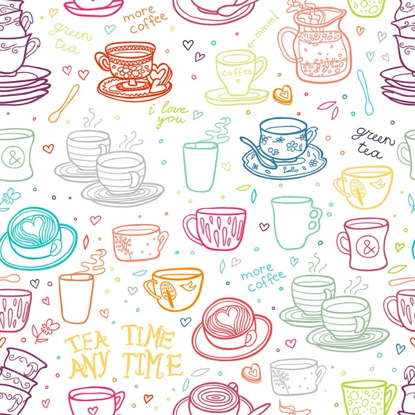 Doodle Cup Seamless Pattern — Stock Vector